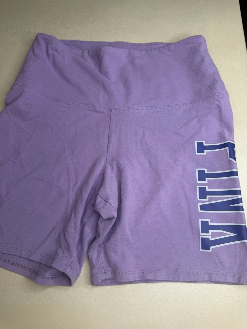PINK Victoria's Secret Lavender High-Rise Bike Shorts with Navy Logo